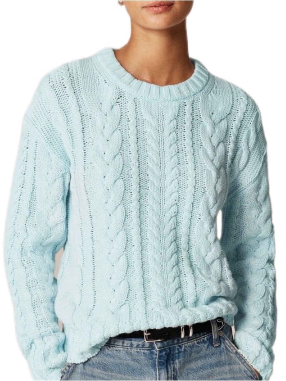 NEW J.Crew Pale Blue Cotton Cable-Knit Crew Sweater Size S
